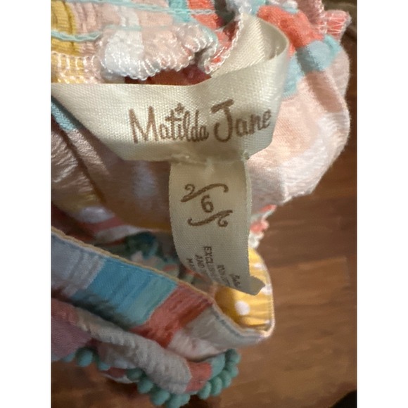 Matilda Jane Girls Striped Pom Pom Ruffle Tank Top Size 6 - Picture 3 of 3